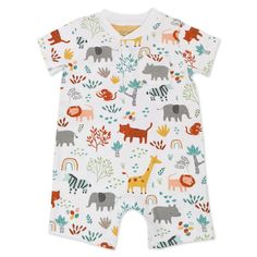 Organic Cotton 2-Pack Romper in Safari Pals Print – Mac & Moon Spring Short Sleeve Onesie For Loungewear, Summer Cotton Short Sleeve Bodysuit, Summer Short Sleeve Cotton Bodysuit, Short Sleeve Onesie For Summer Loungewear, Summer Short Sleeve Bodysuit For Loungewear, Organic Cotton Short Sleeve Onesie For Playwear, Organic Cotton Playwear Onesie, Summer White Onesie For Bedtime, Cotton Bubble Romper For Playwear