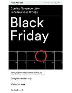 the black friday calendar is shown with an image of a red circle in front of it