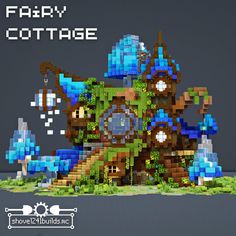 an image of a pixel art piece with the words fairy cottage in front of it