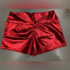 Unbranded Red Metallic Shorts New Without Tags Size Medium Red High-waisted Shorts For Night Out, Red High-waisted Shorts For Party, Red Party Bottoms In Short Length, Red Party Bottoms Of Short Length, Red Short Length Bottoms For Party, Fitted Red Short Bottoms, Red Short Length Bottoms For Night Out, Red Stretch Short Bottoms, Red Stretch High Waist Shorts