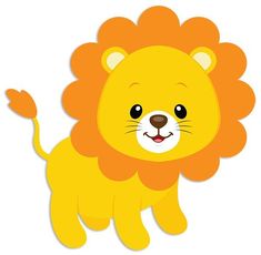 a cartoon lion with big eyes and an orange mane, standing in front of a white background