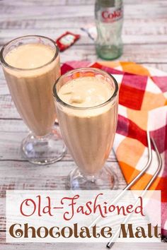 an old fashioned chocolate malt is served in two glasses