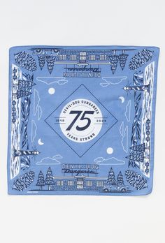 a blue bandana with the 75th anniversary logo on it