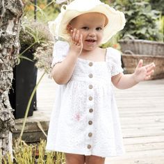 Sewn by @elfandy.collection. Button front dress with cute puff statement sleeves. Ideal for baby, toddler, kids, girls, children, daughter, grandchild. Heirloom and vintage sewing pattern! Statement Sleeves, Button Front Dress, July 10, Eyelet Dress, Diy For Girls