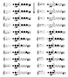 an image of music notes and numbers with arrows pointing up to the letters on them