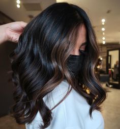 Brunette Thinning Hair, Black Hair With Lighter Front Pieces, Partial Highlight On Black Hair, Dimensional Black Hair Color, Dark Brown Hair With Money Piece Side Part, Dark Hair With Light Pieces, Balayage For Black Hair Short, Short Fall Hair Color 2023, Slight Money Piece Hair Brunette