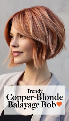 Stunning Choppy Bob with Copper and Blonde Blend Benefits You Need 🌟 Copper Bob Hair Short, Copper And Blonde, Fall Hair Inspiration, Short Copper Hair, Copper Blonde Balayage, Copper Bob, Jayne Matthews, Good Haircut