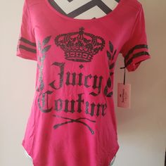 Nwt Bright Pink Juice Couture Short Sleeve Shirt With Black Embellishments. Size S Smoke Free Home. Trendy Pink Tops For Night Out, Chic Pink Stretch T-shirt, Pink Cotton Party Top, Chic Fitted Pink T-shirt, Pink Fitted Chic T-shirt, Rose Gold Shirt, Teal Top, Couture Tops, Grey Shirt