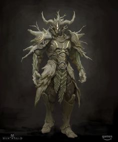 an image of a creature with horns on it's head and arms, standing in front of a dark background