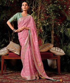 Pink Pure Viscose Dola Silk With Zari Weaving Designer Pallu, Heavy Tussles With Designer Blouse for Festive Wedding Wear Saree - Etsy Brocade Blouses, Weaving Designs, Ghagra Choli, Party Kleidung, Art Silk Sarees, Silk Wedding, Silk Sarees Online, Work Sarees, Jodhpur