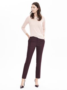 Banana Republic - $88 Stretch Sweater With Ribbed Collar For Work, Elegant Sweater With Ribbed Neckline For Work, Stretch Sweater For Workwear, Classic Stretch Sweater For Work, Stretch Crew Neck Sweater For Work, Banana Republic, Lookbook, Long Sleeves, Trim