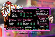 the menu for cupcake cones is displayed in front of a blurry background with an ice cream sundae