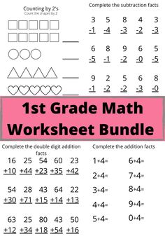 the 1st grade math worksheet bundle includes two numbers, one with an addition