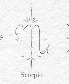 the zodiac sign scorpio is drawn in black and white ink on paper