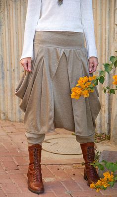 Boho stylish harem pants and skirt together with by lunalin, $79.00 Witch Reference, Solarpunk Fashion, Beige Boho, Diy Clothing, Clothing Inspiration, Dieselpunk, Dress Design, Dandy