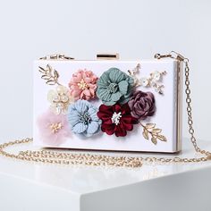 Floral Embellished Evening Clutch Elegant Spring Event Clutch, Spring Party Rectangular Clutch, Elegant Clutch For Spring Events, Elegant Formal Clutch For Spring, Spring Party Clutch Rectangular Shape, Spring Party Clutch, Rectangular Shape, Chic Square Clutch For Wedding, Elegant Floral Embroidered Wedding Clutch, Elegant Wedding Clutch With Floral Embroidery