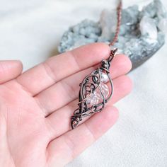 Unique Wire Wrapped Copper Crystal Necklaces, Unique Copper Wire Wrapped Crystal Necklaces, Wire Wrapped Crystal Pendant Necklace In Metal, Copper Wire Pendant Crystal Necklace As Gift, Electroformed Crystal Necklace With Copper Wire, Copper Pendant Crystal Necklace As Gift, Boho Pendant Necklace, Wire Wrapping Techniques, Elven Jewelry