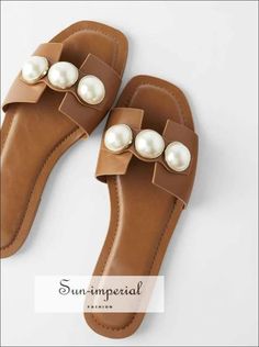 Sun-imperial - black double band pearl flats sandals casual beach slide flip flops slippers – Sun-Imperial Pearl Flats, Dressy Flat Sandals, Pearl Slippers, Dressy Flats, Zara Sandals, Pearl Shoes, Hijab Look, Pearl Sandals, Slide Flip Flops