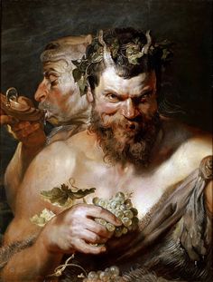 a painting of two men with grapes in their hands