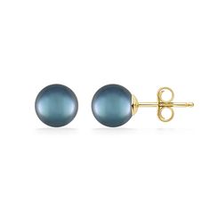 14283 - 14K Yellow Gold - Blue Akoya Pearl Stud Earrings Blue High Luster Earrings For Formal Occasions, Formal Blue High Luster Earrings, Classic Blue Round Pearl Earrings, Classic Blue Pearl Earrings For Anniversary, Classic Blue Pearl Earrings For Gift, Classic Blue Pearl Drop Earrings, Akoya Pearls, Yellow Gold Earring, Pearl Stud Earrings