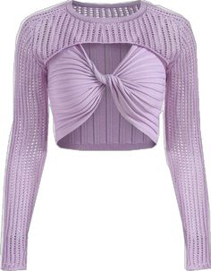 Purple Knit Top For Spring, Fitted Cotton Pointelle Knit Sweater, Trendy Fitted Sweater With Open Knit, Trendy Fitted Open Knit Sweater, Fitted Open Knit Cotton Top, Fitted Cotton Open Knit Top, Spring Ribbed Purple Sweater, Purple Knit Sweater For Spring, Fitted Purple Knit Sweater