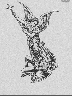 Xavier Wulf Tattoo Ideas, Medieval Angel Tattoo, Angel Swordsman Tattoo, Angel Men Tattoo, Dill Tattoos, St Micheal Arch Angel Tattoo, Siligism Tattoo, Shoulder And Arm Tattoo For Men, God Back Tattoo