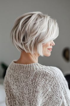 30 Jaw-Dropping Short Layered Bob Hairstyles for Older Women in 2024 – CreativeBooster Short Bob Grey Hair, Brown And White Hair Short, Short Blonde Bobs Fine Hair, Gray Bob Hairstyles Over 50, Medium Length Bob With Layers, Fine Flat Hair Haircuts, Gray Hair Bob, Silver Hair Bob, Impressive Hairstyles