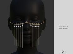 a black mannequin with pearls and chains on it's face, in front of a gray background