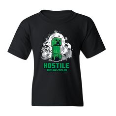 No one likes hostile behavior, but every gamer will love adding this Minecraft Jolly Mobs Hostile Behavior Kids Short Sleeve T-Shirt to their wardrobe! Available in multiple colors and featuring a Creeper, this tee is an outfit staple for any Minecraft gamer. This comfortable tee is a must have! Made of: 100% Pre-Shrunk Cotton Care: Machine wash cold inside out with like colors and tumble dry low. Additional Information: Taped neck and shoulder seams for durability Casual Short Sleeve T-shirt For Gaming Events, Casual Tops With Letter Print For Gaming Events, Casual Letter Print Top For Gaming Events, Casual Top With Letter Print For Gaming Events, Clothing Staples, Kids Shorts, Creepers, Minecraft, Inside Out