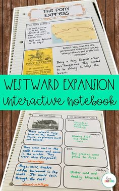 an interactive notebook with the words westward explanation on it