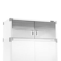 a large white storage cabinet with two doors