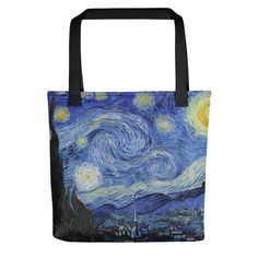 the starry night tote bag is shown