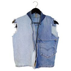 Lunacy Fringe - Upcycled denim vest with fringe – Stevie Leigh Casual Upcycled Sleeveless Denim Vest, Casual Upcycled Sleeveless Vest, Casual Upcycled Vest, Thrift Flip Fashion, Custom Jeans Diy, Remake Clothes, Ropa Upcycling, Worcester Massachusetts, Denim Scraps