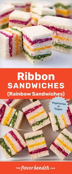 rainbow sandwiches are stacked on top of each other with the words rainbow sandwiches below them