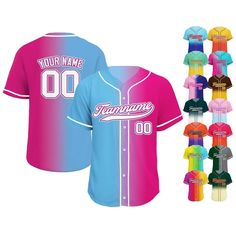 custom baseball jersey with your name and number on the front in different colors, sizes and styles