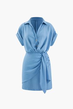 Ruched Detail Mini Shirt Dress Plus Zise, Mini Dresses Online, Dress Stores Online, Turndown Collar, Dress Shirts For Women, Roll Up Sleeves, Mini Shirt Dress, List Style, Versatile Dresses