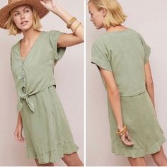 This Dress Takes You From Church To The Office To Branch To Shopping To Traveling. Versatile, Put Together Drapery Fabric. This Brand Is Similar To Bella Dahl Due To The Unique Fabric Used. I Am Addicted To This Fabric. The Sage Green Is Beautiful. From Anthropologie. Casual Khaki Linen Dress, Casual Khaki Summer Dress, Khaki Mini Dress For Summer Day Out, Casual Mini Dress With Tie Waist, Casual Khaki Dress For Vacation, Casual Linen V-neck Mini Dress, Khaki Summer Dress For A Day Out, Casual Khaki Beach Dress, Casual Khaki V-neck Dress