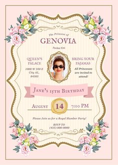 Made to order! Very fun and ornate. A Genovian themed party with pears, princesses and PARTYING! I can change colors on the invite as well. Let me know what you want :) Regal Themed Party, Pretty Pretty Princess Party, Birthday Colors Ideas, Princess Diaries 30th Birthday Party, Princess Diaries Wedding Theme, Princess Diaries Joe, Princess Diaries Invitation, Princess Diaries 30th Birthday, Princess Diaries Bday Party