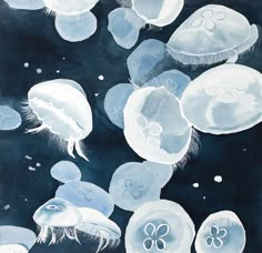 Aurelia Aurita Jellyfishes Poster Print by Atelier B Art Studio-VARPDXBEGANI406 Image 1 Jellyfish Collage Art, Blue Themed Posters, Blue Room Prints, Simple Whimsical Art, Cute Poster Prints, Blue Poster Prints, Blue Green Poster, Koi Fish Poster, Jellyfish Poster