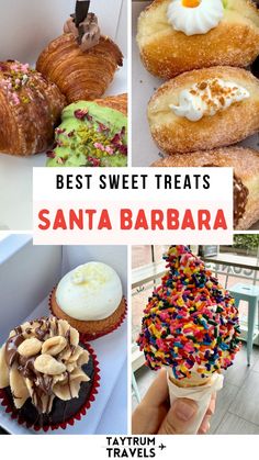 Local's guide to sweet treats and desserts in Santa Barbara, California. Donuts, cake, ice cream, gelato, baklava and more inside. Check out Kin Bakeshop, Hook & Press, Alessia, Mr. Softee, McConnell's and more. Mr Softee, California Donuts, Donuts Cake, Ice Cream Gelato, West Coast Travel, Almond Crunch, Cake Ice Cream, Gelato Shop, Trip Destinations