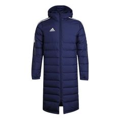 Adidas Logo hooded down Jacket Navy Blue GM5246 (Down/Men's/Stripe) Adidas Long Sleeve Outerwear For Winter Sports, Adidas Casual Outerwear For Winter Sports, Adidas Functional Outerwear With Ribbed Cuffs, Adidas Outerwear For Winter Sports, Adidas Outerwear For Cold Weather, Adidas Winter Outerwear For Cold Weather, Adidas Winter Outerwear With Drawstring Hood, Adidas Outerwear With Adjustable Hood For Outdoor, Adidas Navy Outerwear For Winter