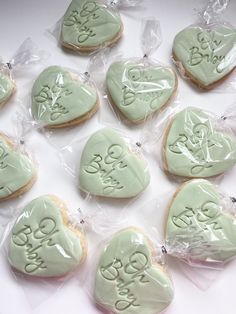 some heart shaped cookies are wrapped in plastic