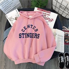 Womens CENTER STINGERS Printed Cool Hoodies – 4Colordress Womens Center, Simple Sweatshirt, Straight Clothes, Womens Sweatshirts Hoods, Pants Women Fashion, Summer Fashion Dresses, Thick Sweaters, Women Street, Stinger