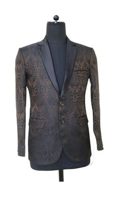 Unique Suit Jackets for Men | Black & Gold Blazer | Freeborn Designs | Freeborn Designs Brocade Blazer, Copper Fabric, Gold Suit, Gold Blazer, Copper Wedding, Classic Suit, Wedding Suit, Jackets For Men, Wedding Suits Men