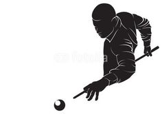 the silhouette of a man playing croquet with a ball on a white background