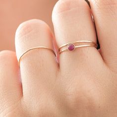 Simple Round Jewelry For Promise, Tiny Round Band Jewelry For Promise, Ruby Stackable Jewelry For Promise, Stackable Ruby Jewelry For Promise, Rose Gold Double Band Jewelry Gift, Dainty Stackable Ruby Jewelry, Adjustable Birthstone Midi Rings For Wedding, Adjustable Ruby Rings For Wedding, Adjustable Ruby Wedding Ring