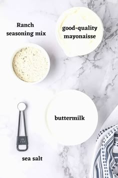 ingredients to make the best cheese sauce recipe on a marble counter top with utensils