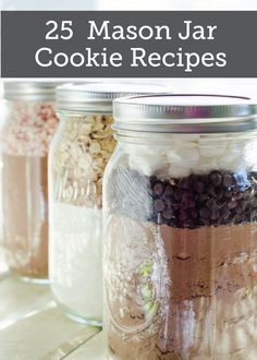 three mason jars filled with different types of food