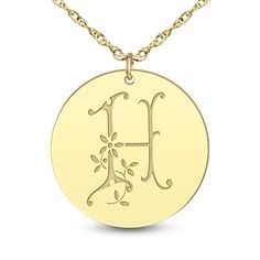 Effortlessly add a personal touch to any outfit with this personalized initial disc pendant necklace. Made in responsibly sourced Sterling Silver, 10K or 14K Rose, White, or Yellow Gold for everyday wear with proper care. Adjustable Chain Length: 16 in. + 2 in. Chain Width: 1.25 mm Pendant Diameter: 14 mm Font: Script Character Limit: 1 Initial Floral Initial, Initial Pendant Necklace, Disc Pendant, Initial Pendant, Chain Lengths, Chain Length, Personal Touch, Personalized Jewelry, Initials