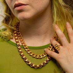 Classic cuban chain necklace in satin finish gold plate...each link hand made. Feels great on!! - S clasp closure- approx. 18"- PJ1429 Cuban Chain Necklace, Belcher Chain, Curb Chain Necklace, Make Jewelry, Wide Rings, Cuban Chain, Curb Chain, Feeling Great, Pure Silver